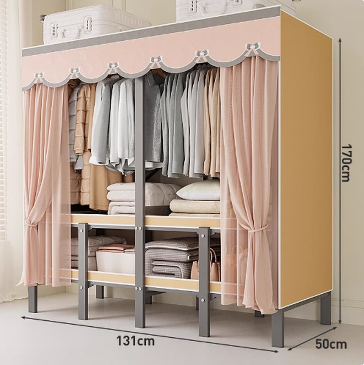 Шкаф Домашняя спальня без установки Простой складной стальной каркас для хранения шкаф прочный и прочный тканый шкаф для...