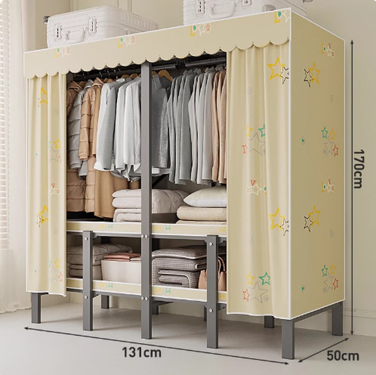 Шкаф Домашняя спальня без установки Простой складной стальной каркас для хранения шкаф прочный и прочный тканый шкаф для...