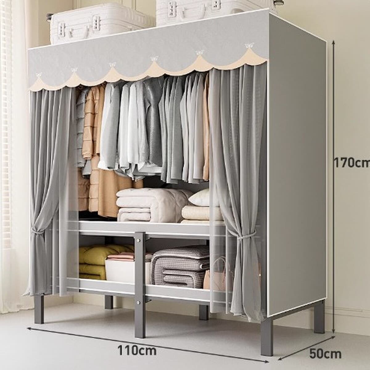 Шкаф Домашняя спальня без установки Простой складной стальной каркас для хранения шкаф прочный и прочный тканый шкаф для...