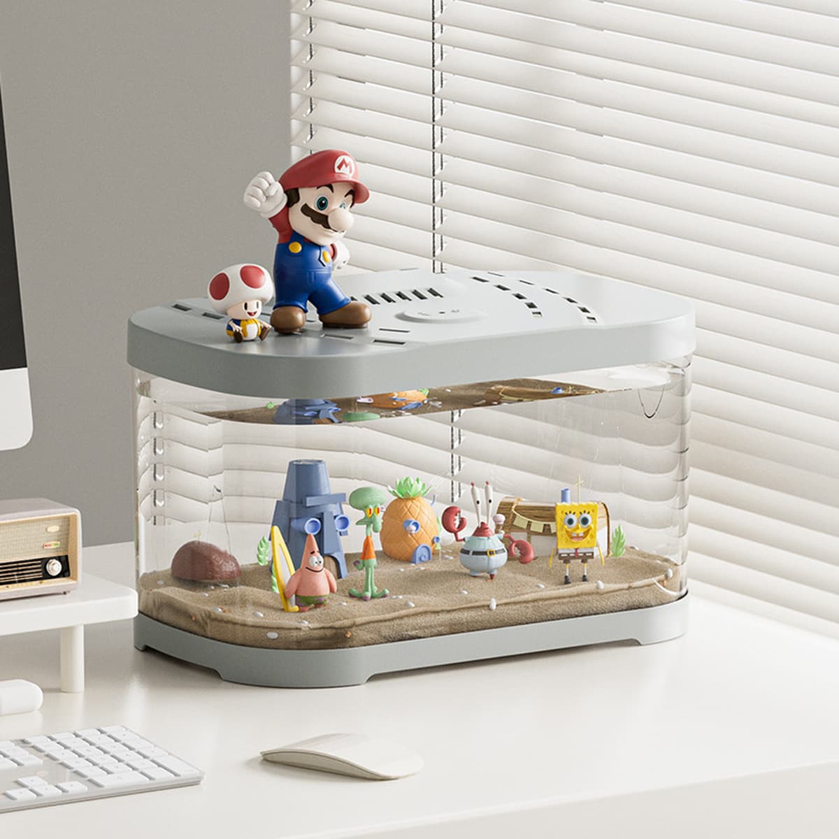 Прозрачный пластиковый аквариум аквариум микро-ландшафтный офис декоративный черепаха аквариум для домашних животных товары...