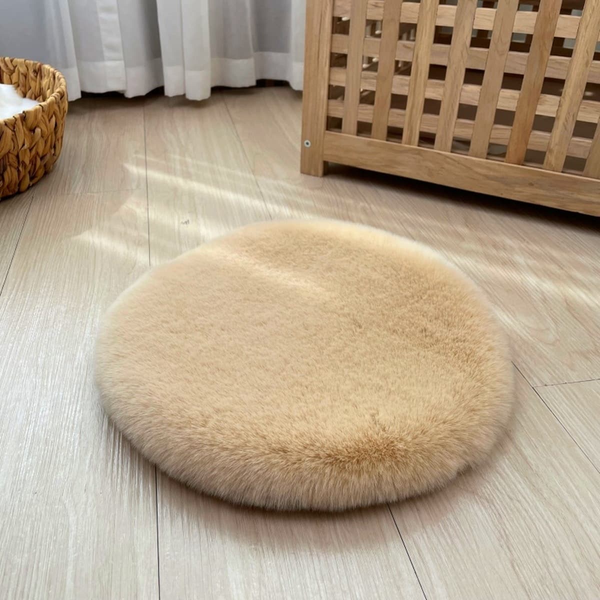 Круглый коврик для кошачьего гнезда, коврик из искусственного кроличьего меха, лежанка для питомца, спальный коврик, подушка...