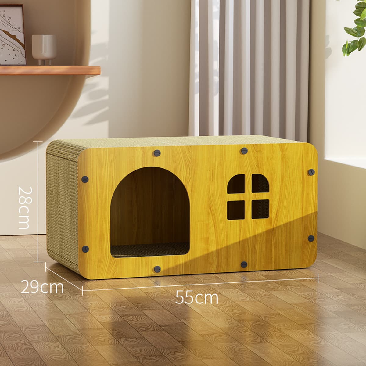 Просторное лежанка-домик для кошек, вилла, штабелируемая, всесезонная, деревянная лежанка-когтеточка, комплексное решение,...