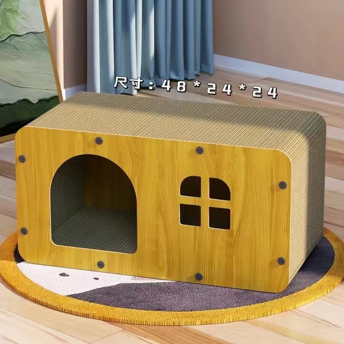 Просторное лежанка-домик для кошек, вилла, штабелируемая, всесезонная, деревянная лежанка-когтеточка, комплексное решение,...