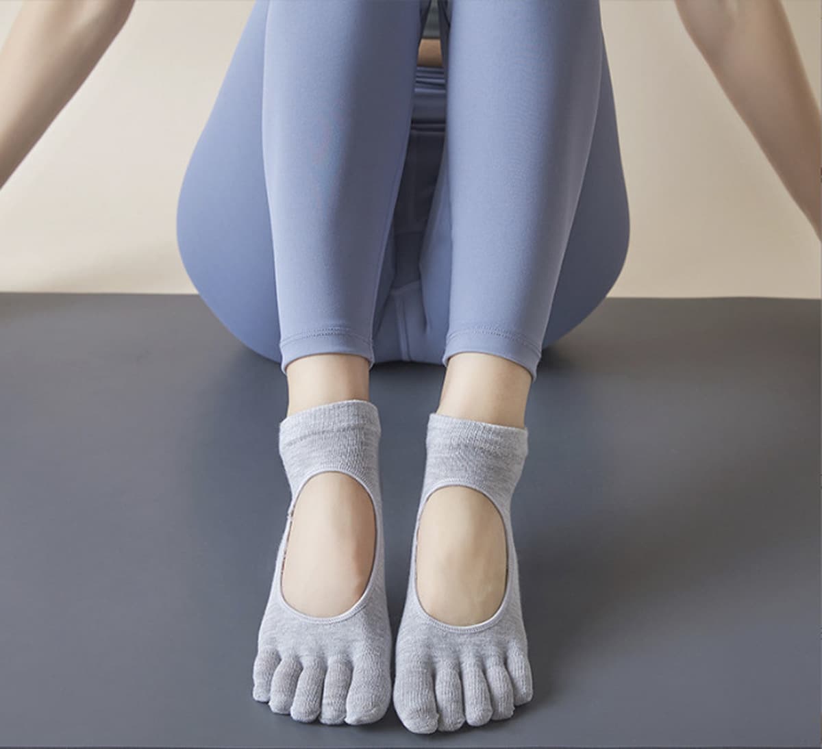 Весенне-летние носки для йоги с открытой спиной, нескользящие носки с пятью пальцами, однотонный хлопковый спортивный...