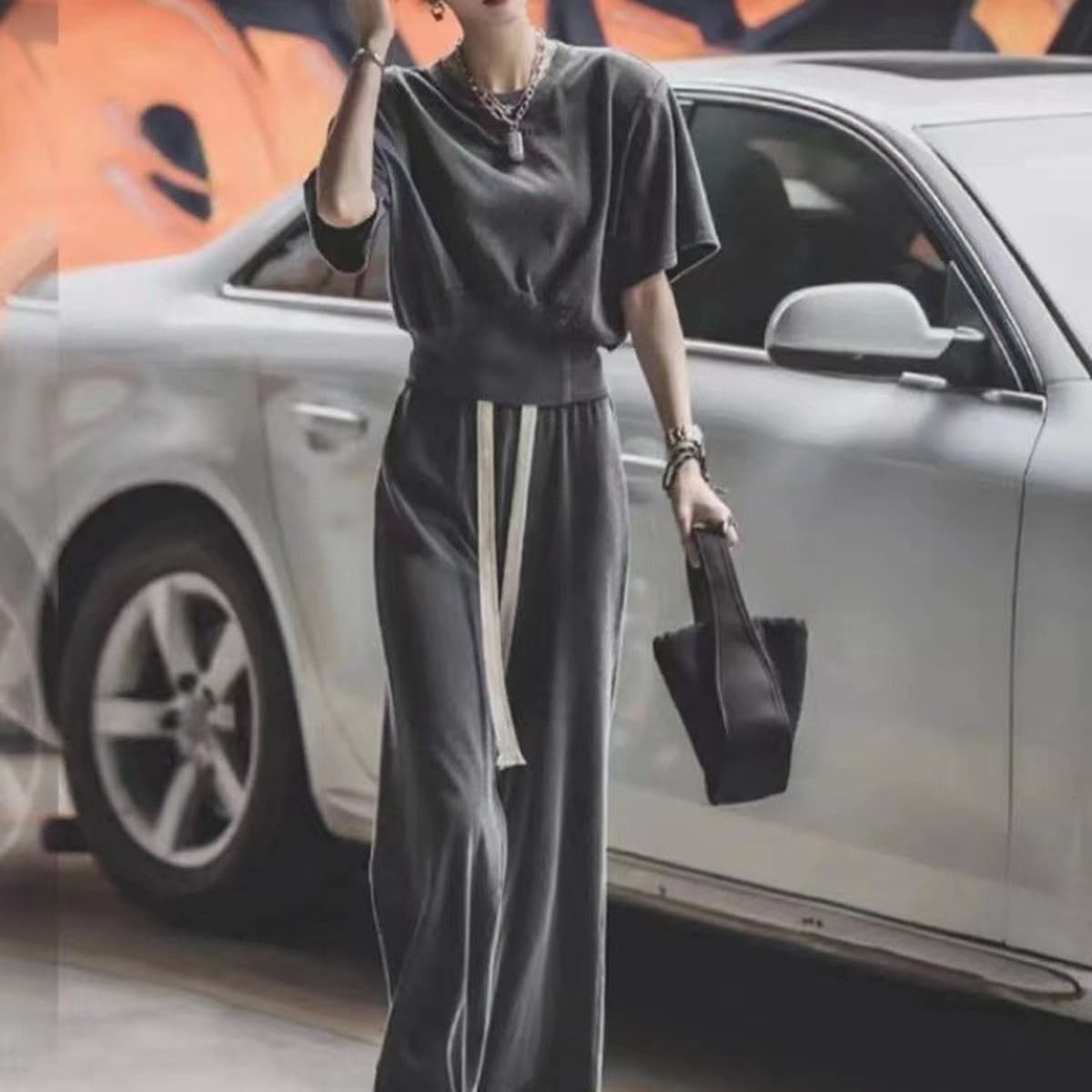 Женский спортивный костюм в стиле Salt, летний свободный корейский модный комплект из чистого хлопка с короткими рукавами и...