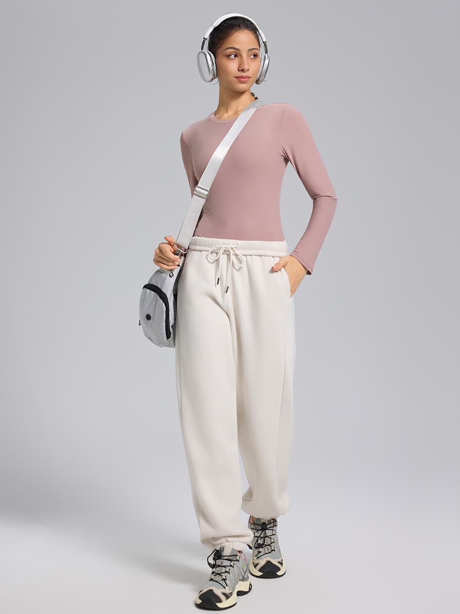 Топ с круглым вырезом, облегающий крой, эластичный, для похудения, спортивные длинные рукава, ощущение телесного цвета,...