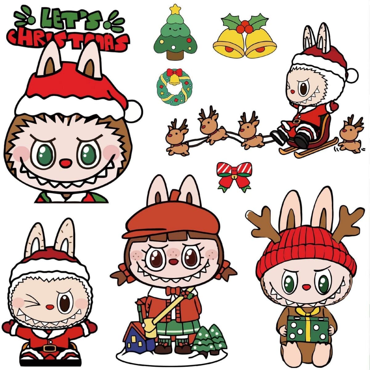 Рождественская мультяшная наклейка labubu наклейка декоративный мотоцикл электрический автомобиль двери стикер