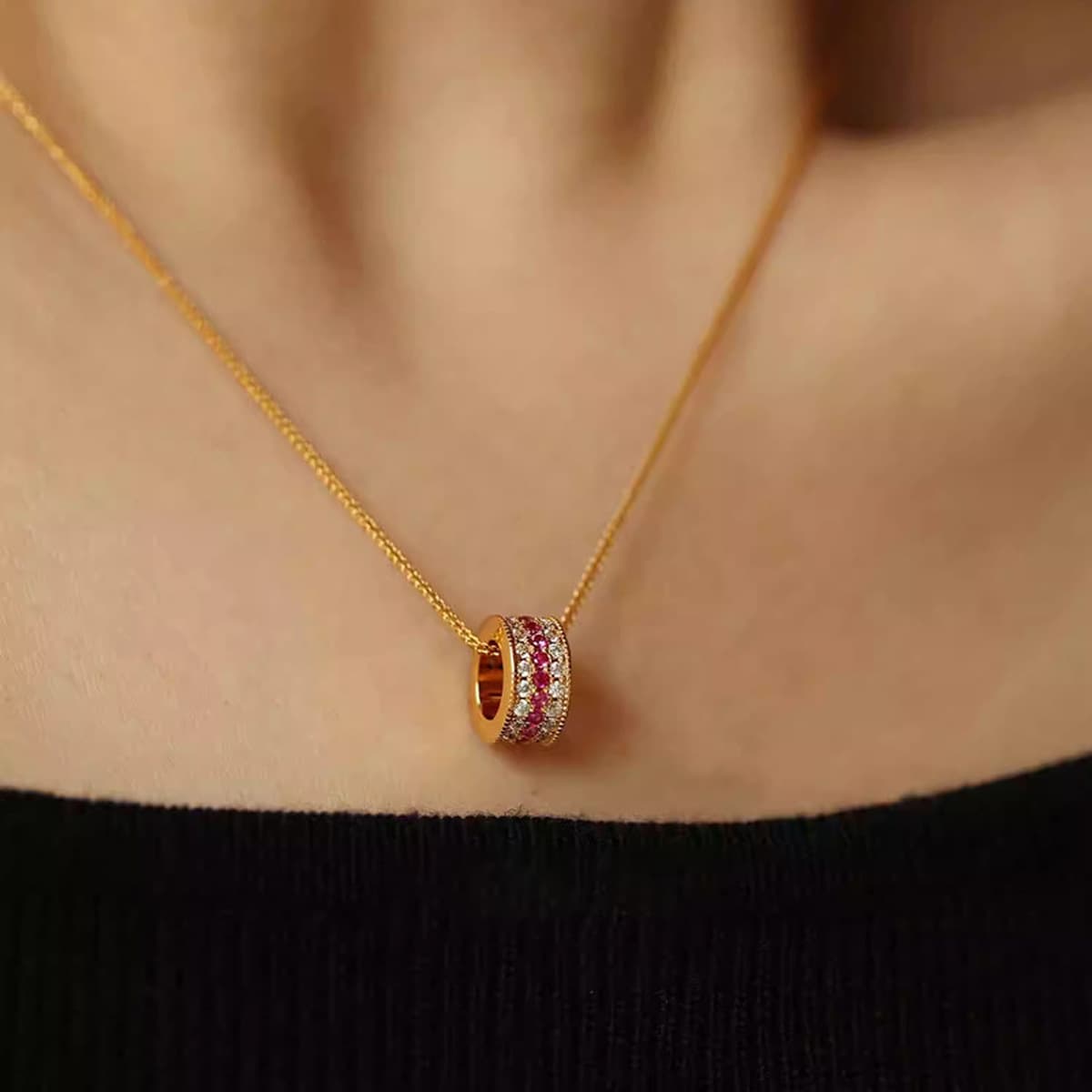 Maiska S925 Серебряный позолоченный сверкающий ожерелье из розы тяжелой промышленности ретро премиум-класса легкий...