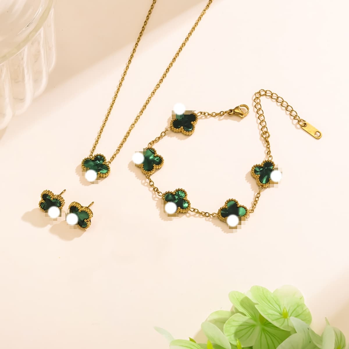 Популярный набор из трех предметов: колье, браслет и серьги с четырехлистным клевером 13 мм, универсальный клевер с...