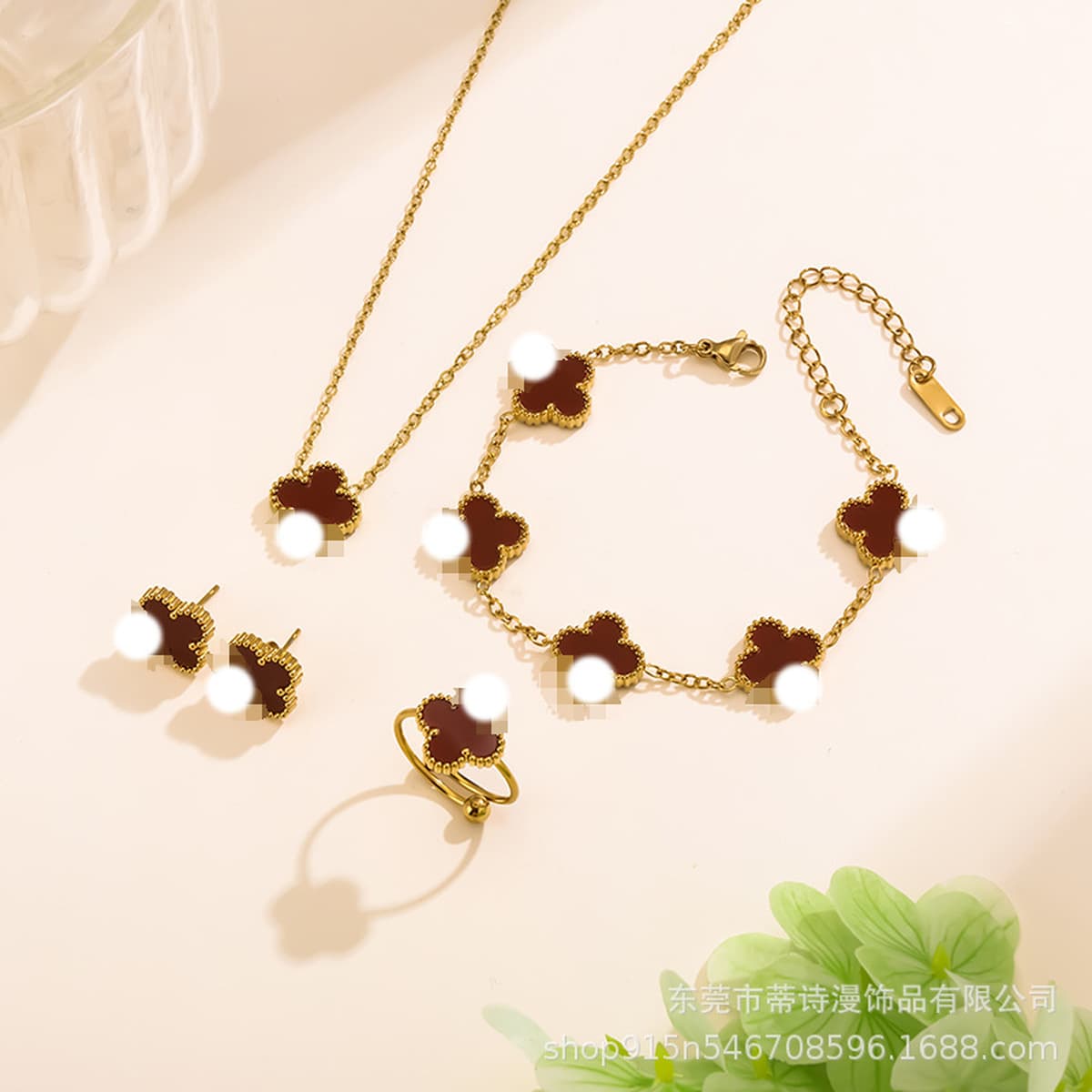 Популярный набор из трех предметов: колье, браслет и серьги с четырехлистным клевером 13 мм, универсальный клевер с...