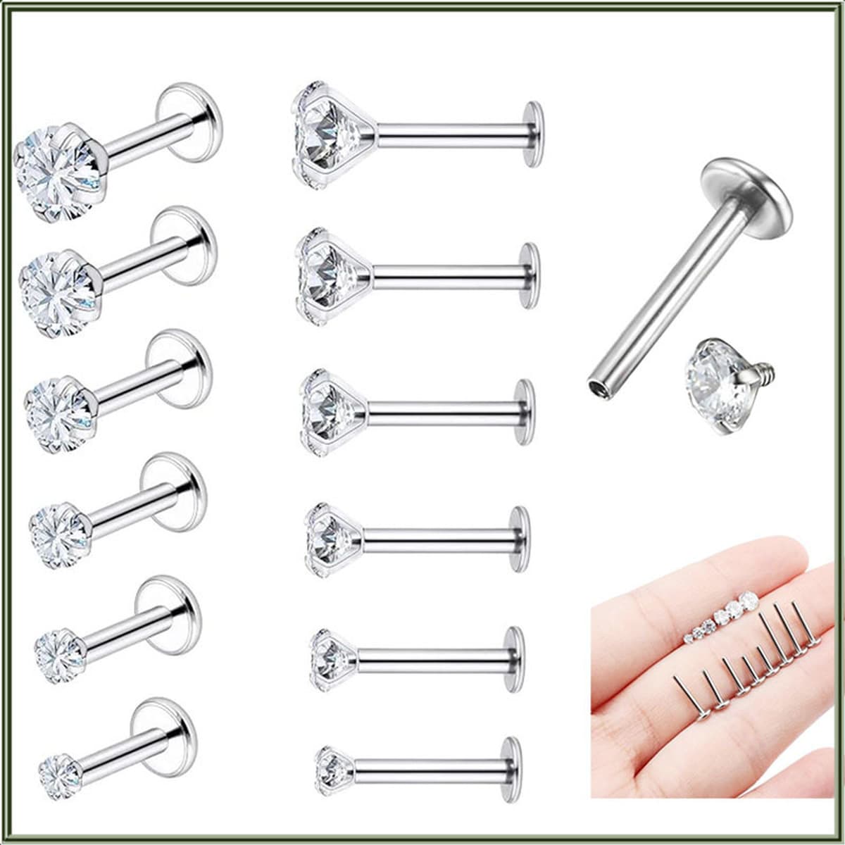 Нержавеющая сталь пирсинг ушные гвозди маленькие серьги ногти маленькие носовые гвозди бриллианты кристалл циркон ультра...