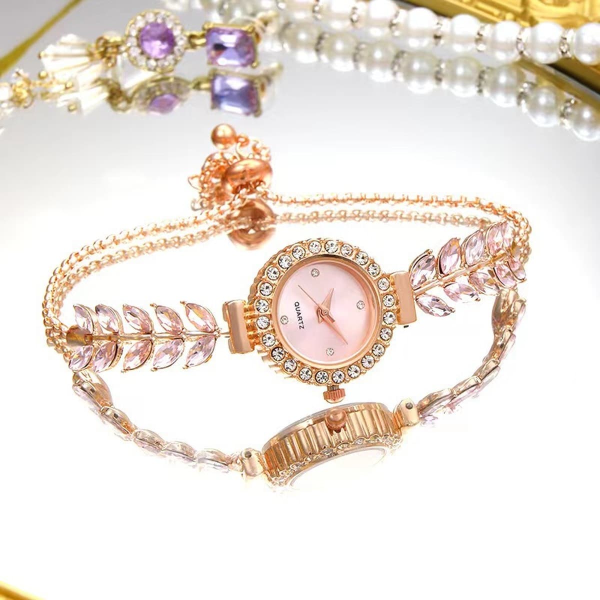 Внешняя торговля Новый зеленый лист с бриллиантами дамы часы с бриллиантами русалка свободно регулируемый браслет часы оптом