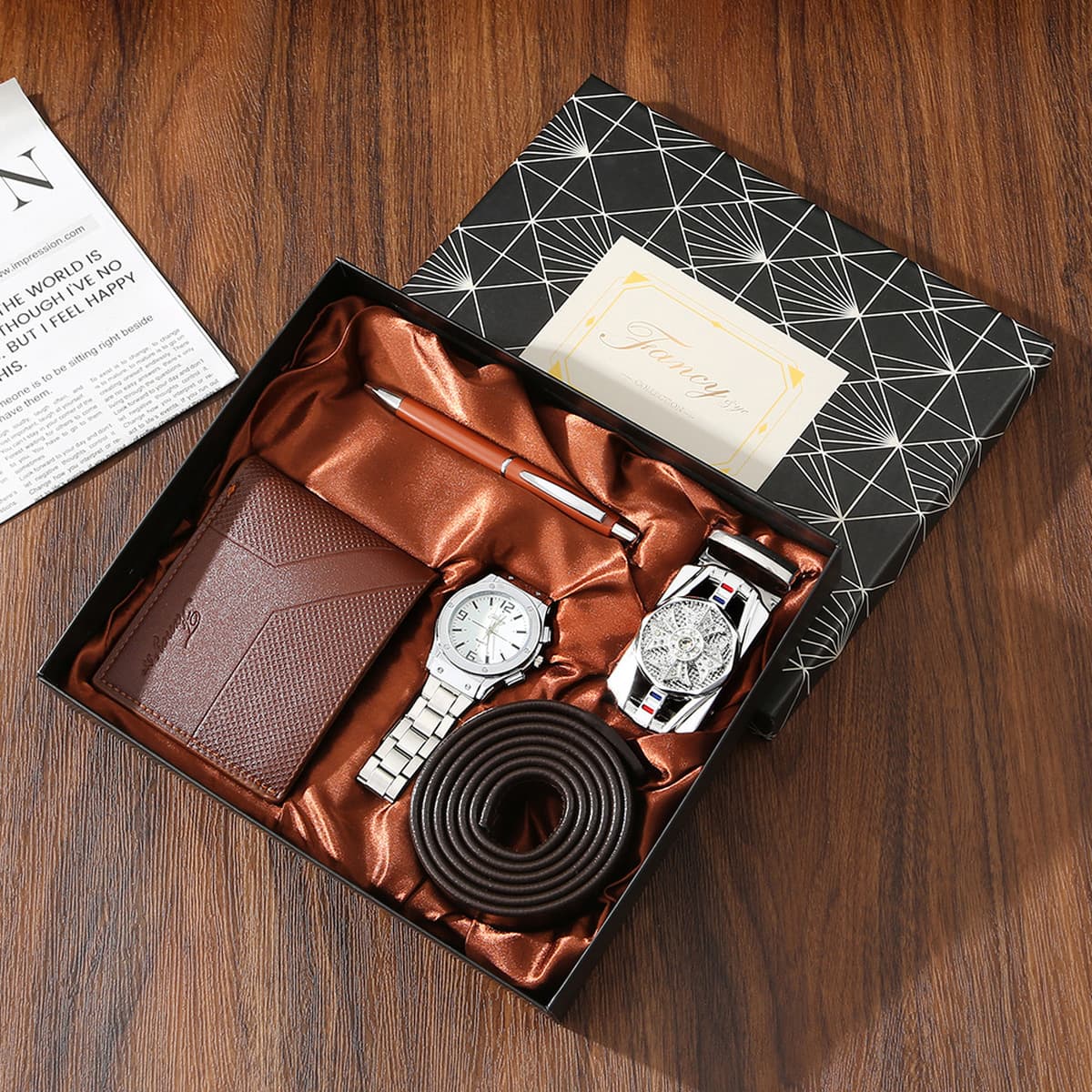 Подарочный набор для мужчин: кошелек, ремень, кварцевые часы, солнцезащитные очки, сувенир, подарок на День отца, День...