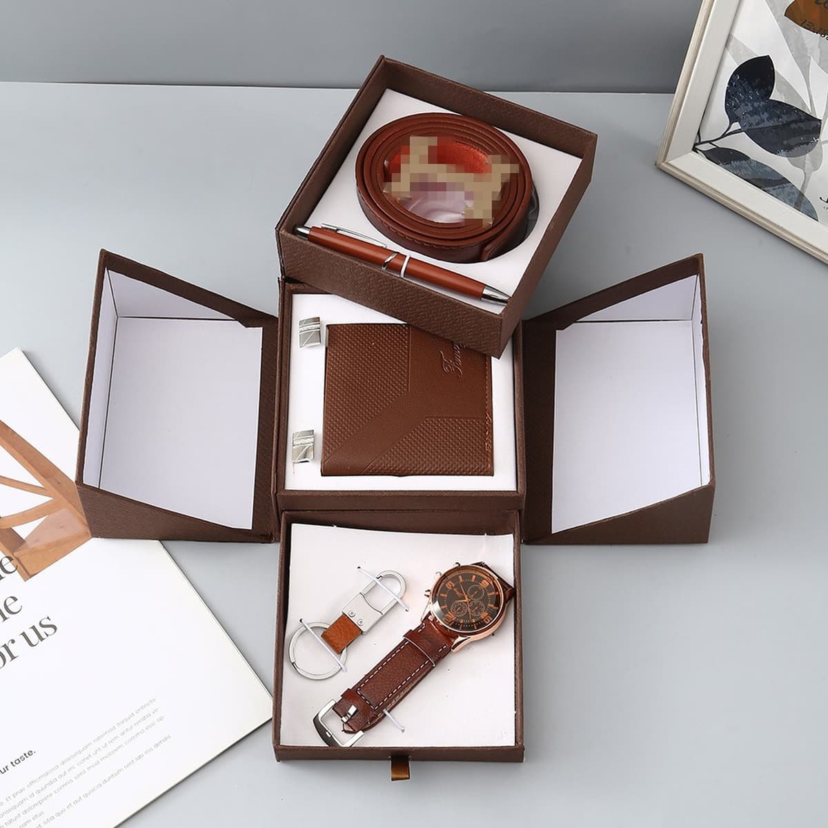 Подарочный набор для мужчин: кошелек, ремень, кварцевые часы, солнцезащитные очки, сувенир, подарок на День отца, День...