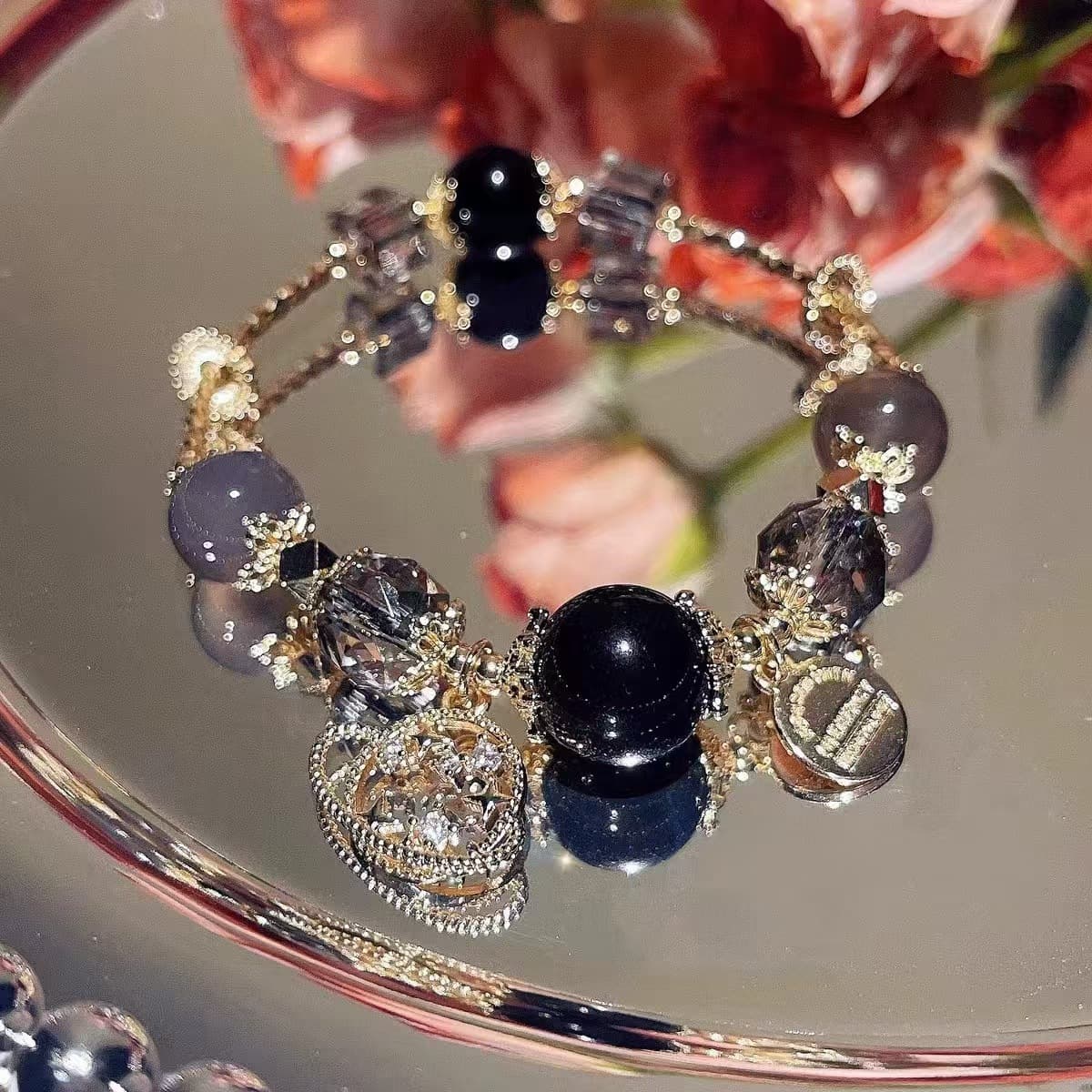 Кит падает со звездным небом голубой тигровый глаз синий кристалл обсидиан хрустальный браслет браслет сливочный конь...