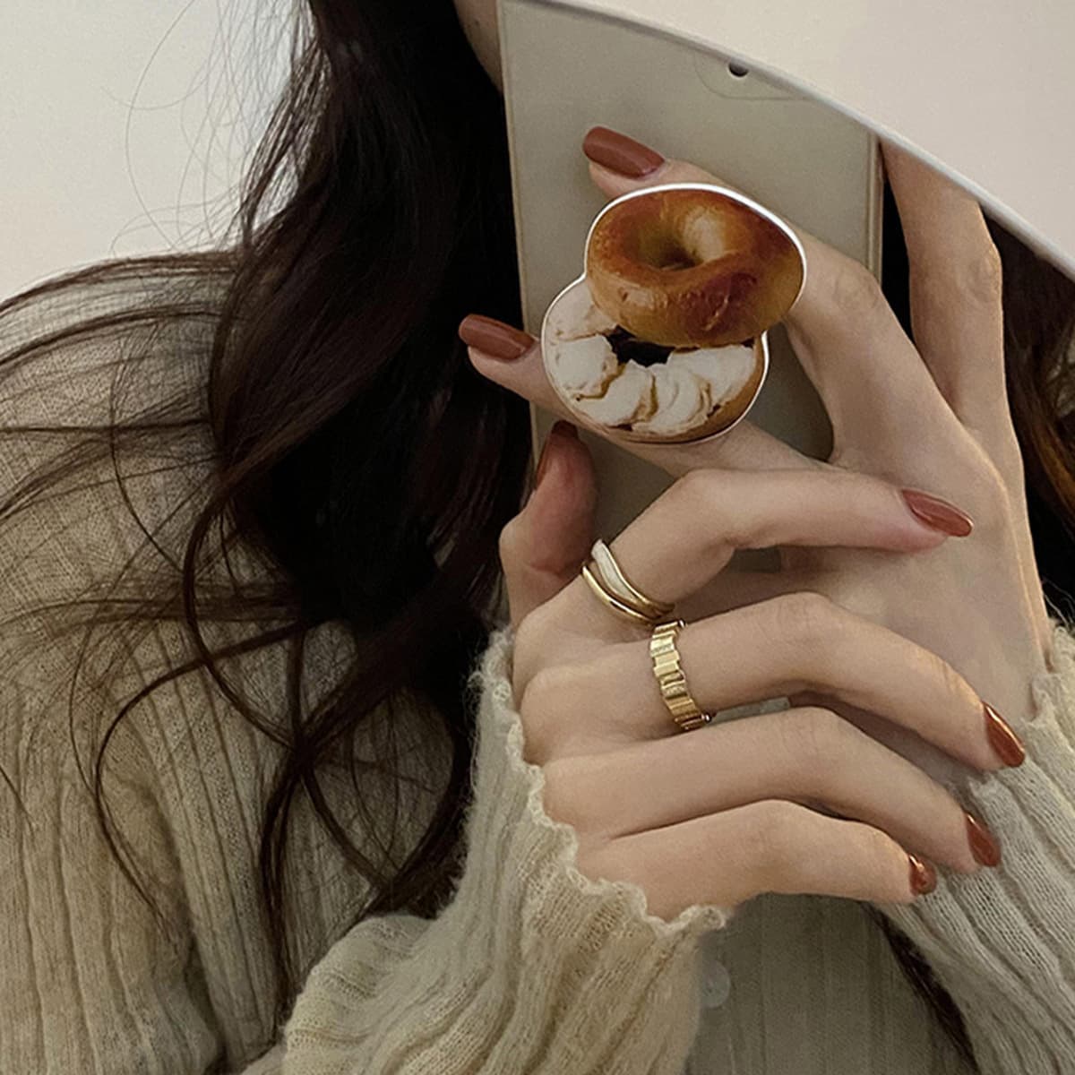 Южная Корея Dongdaemun белое Двухслойное кольцо-рябчик нишевый дизайн кольцо на палец 2022 Новая модная индивидуальность
