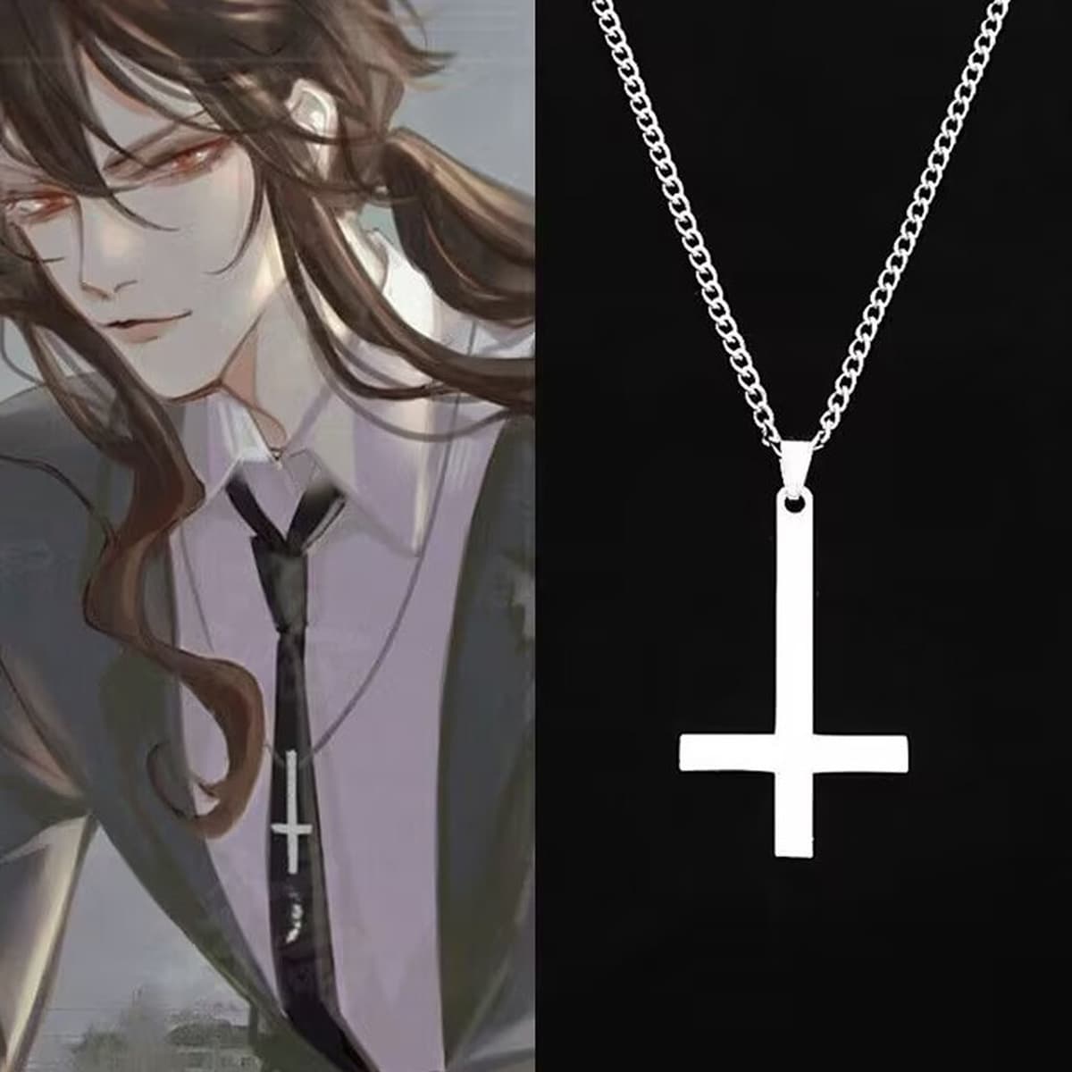 Ожерелье с черным перевернутым крестом для мальчиков Кулон из титановой стали для девочек Startled простая печать белая ива...