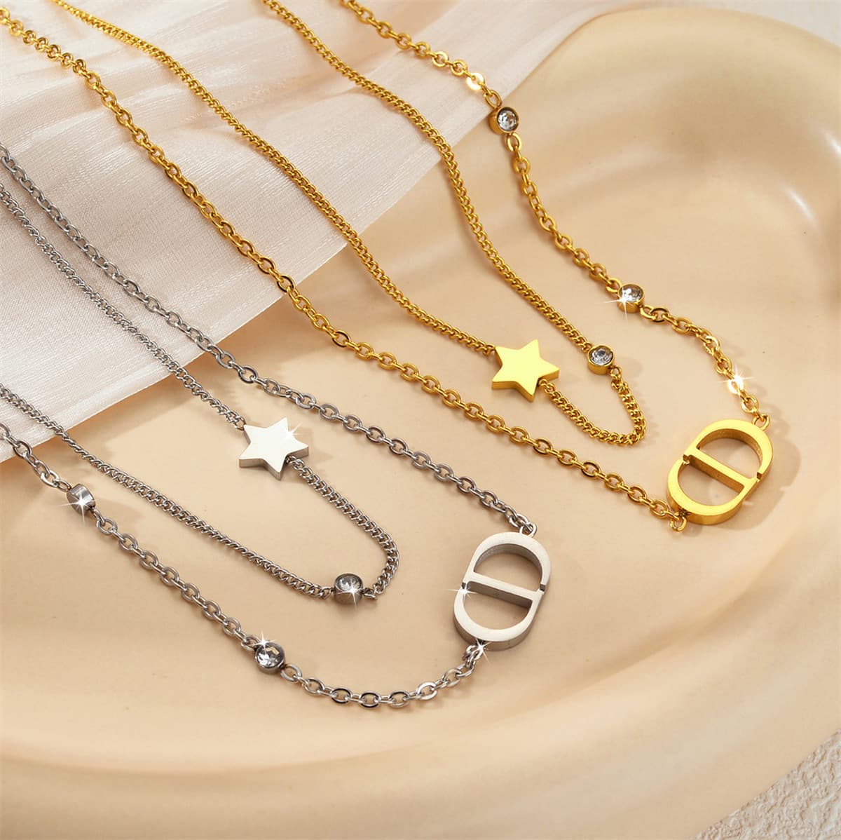 【Цельный титан】Бестселлер Amazon для международных продаж, модное европейско-американское двухслойное колье с буквами,...