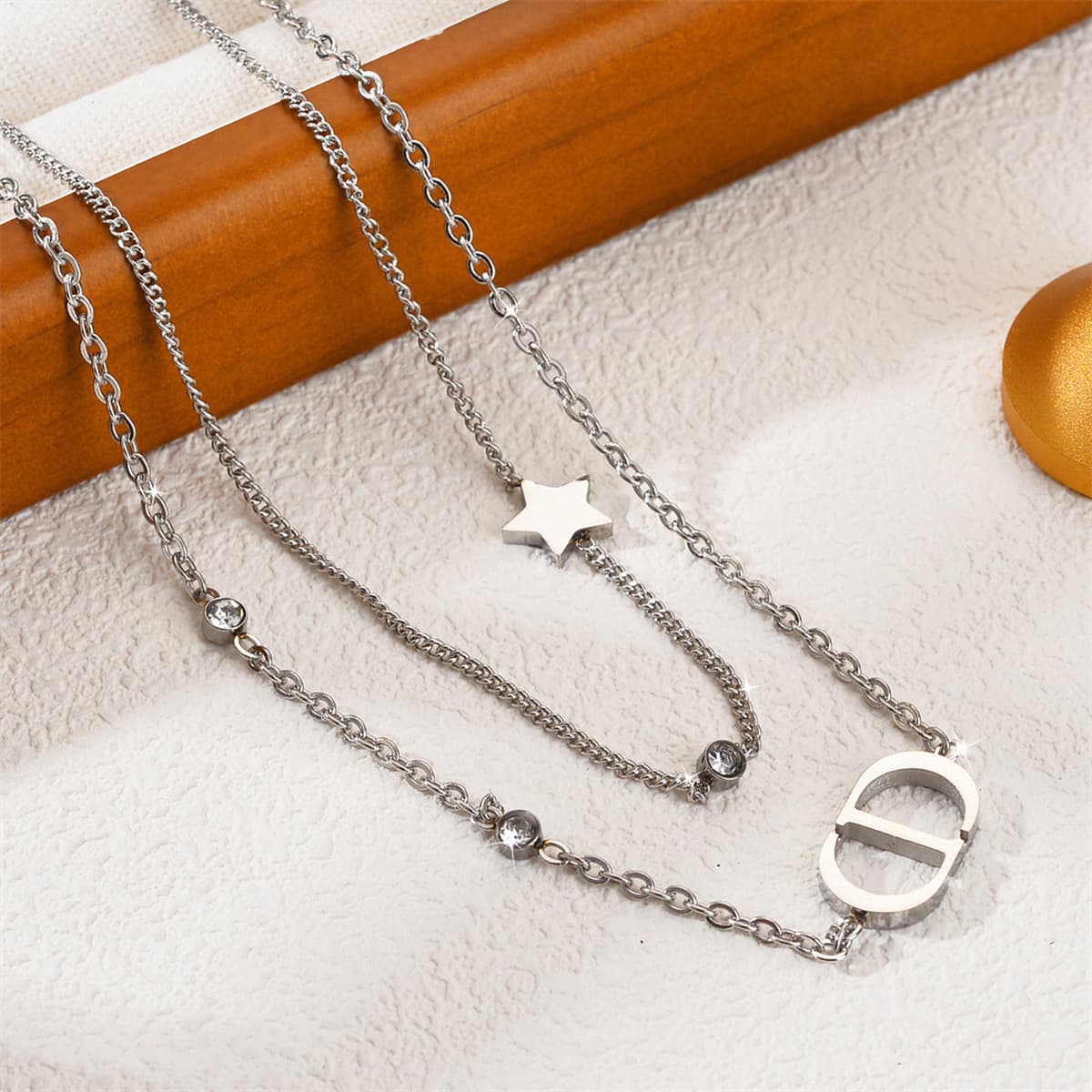 【Цельный титан】Бестселлер Amazon для международных продаж, модное европейско-американское двухслойное колье с буквами,...