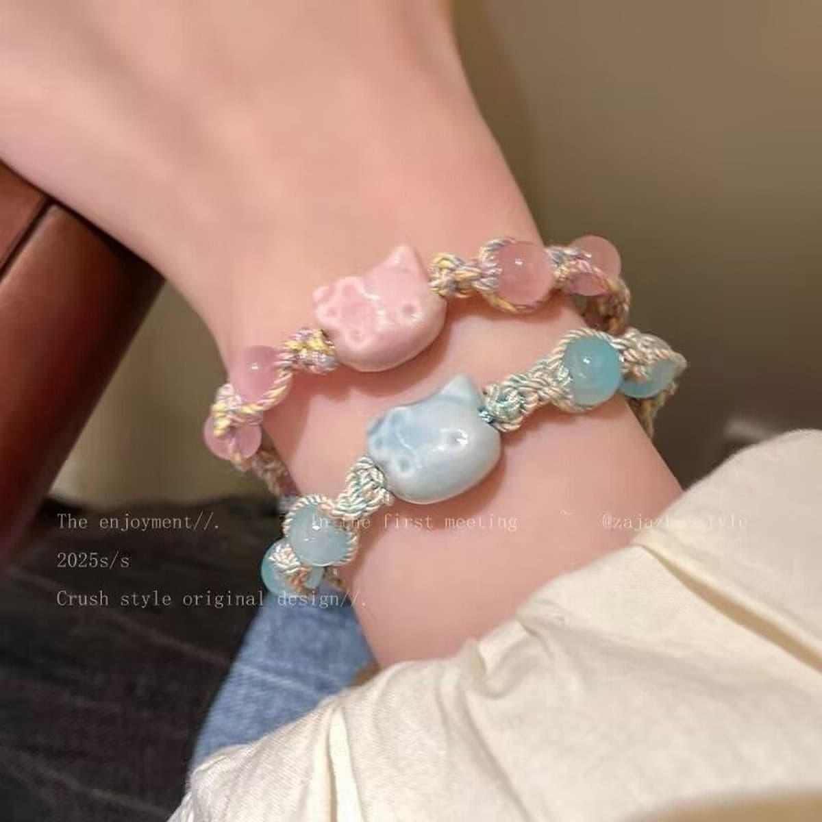 Симпатичная Китти мультяшная плетеная кошка цветная веревка браслет новый нишевые ученики подружки веревка пара кошек