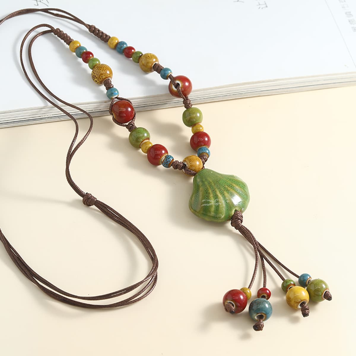 Хит продаж, керамическое ожерелье в китайском стиле, длинная ручная тканая богемная цепочка для свитера, летние аксессуары...