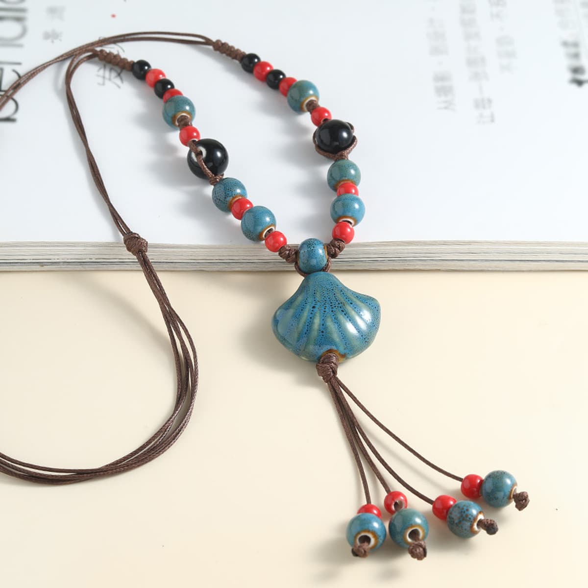 Хит продаж, керамическое ожерелье в китайском стиле, длинная ручная тканая богемная цепочка для свитера, летние аксессуары...