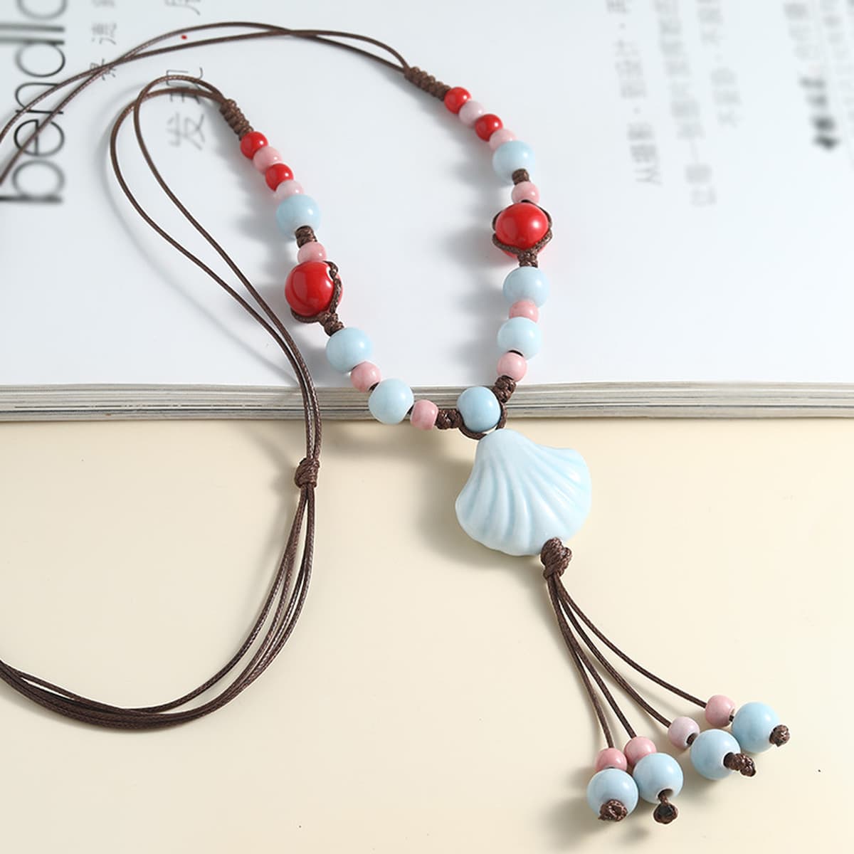 Хит продаж, керамическое ожерелье в китайском стиле, длинная ручная тканая богемная цепочка для свитера, летние аксессуары...