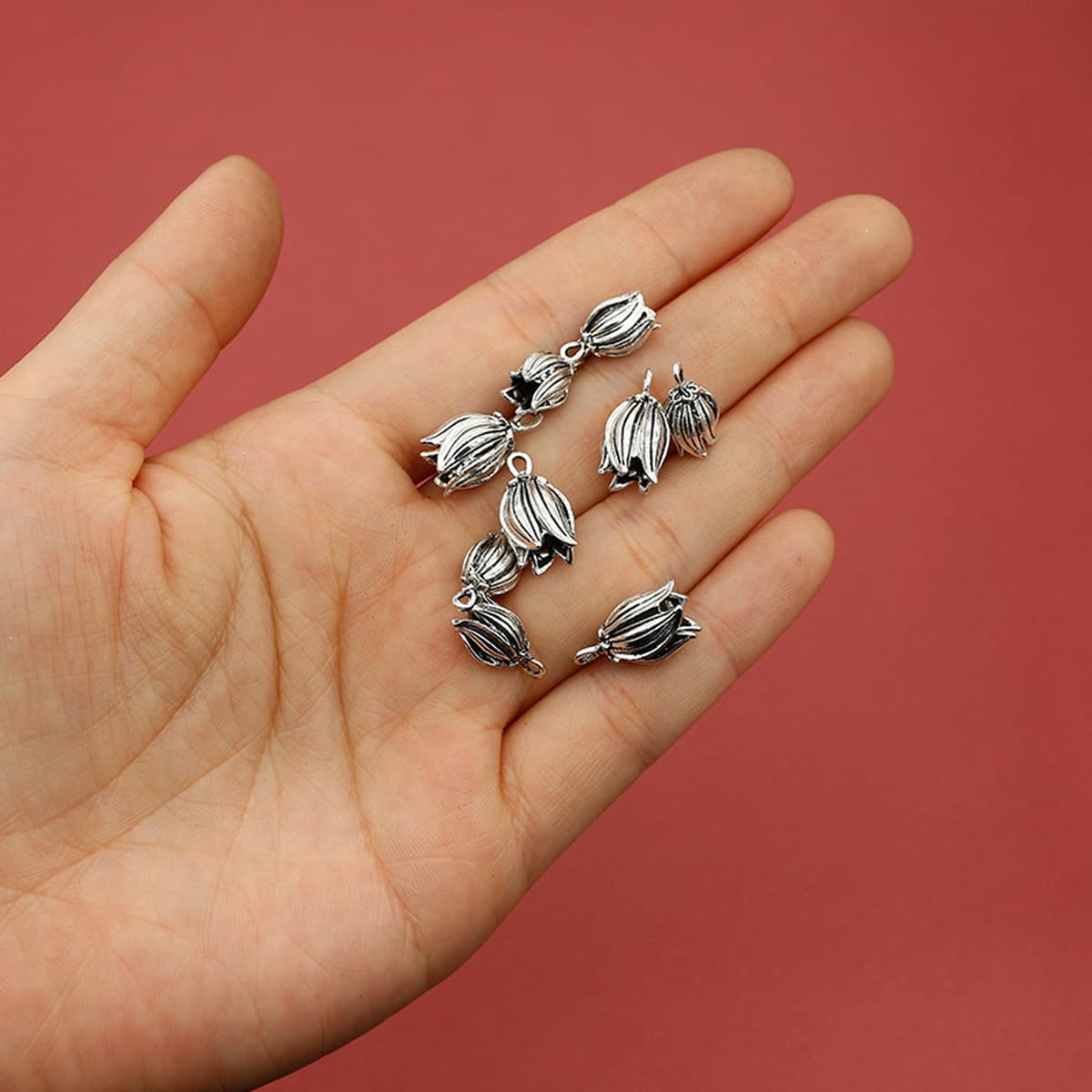 Ретро старинный серебряный тюльпан кулон кулон ручной работы серьги ожерелье тибетский серебряный кулон украшения DIY...