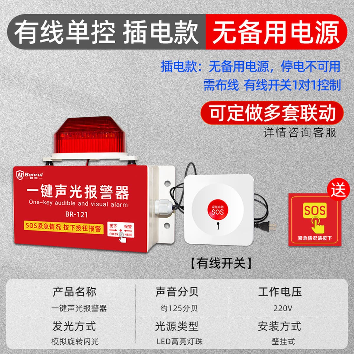 Пожарная однокнопочная звуковая и световая сигнализация, заводская мастерская, однокнопочная сигнализация, беспроводная...