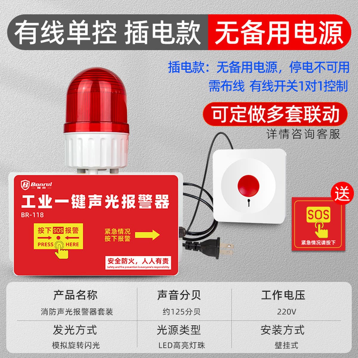 Пожарная однокнопочная звуковая и световая сигнализация, заводская мастерская, однокнопочная сигнализация, беспроводная...