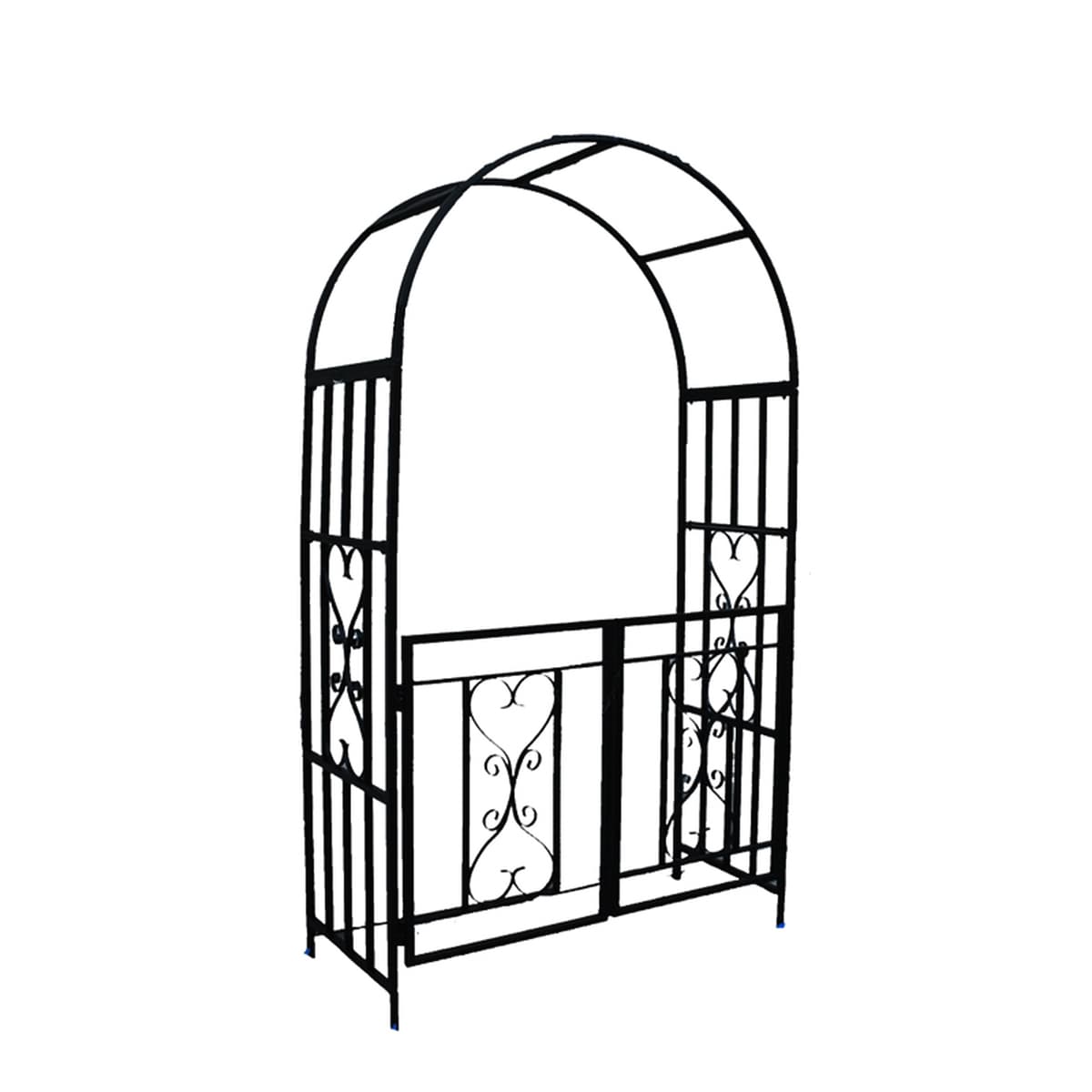 Европейский стиль виллы, двор, сад, кованая арка, цветочная подставка с дверью для вьющихся роз и лоз на открытом воздухе.