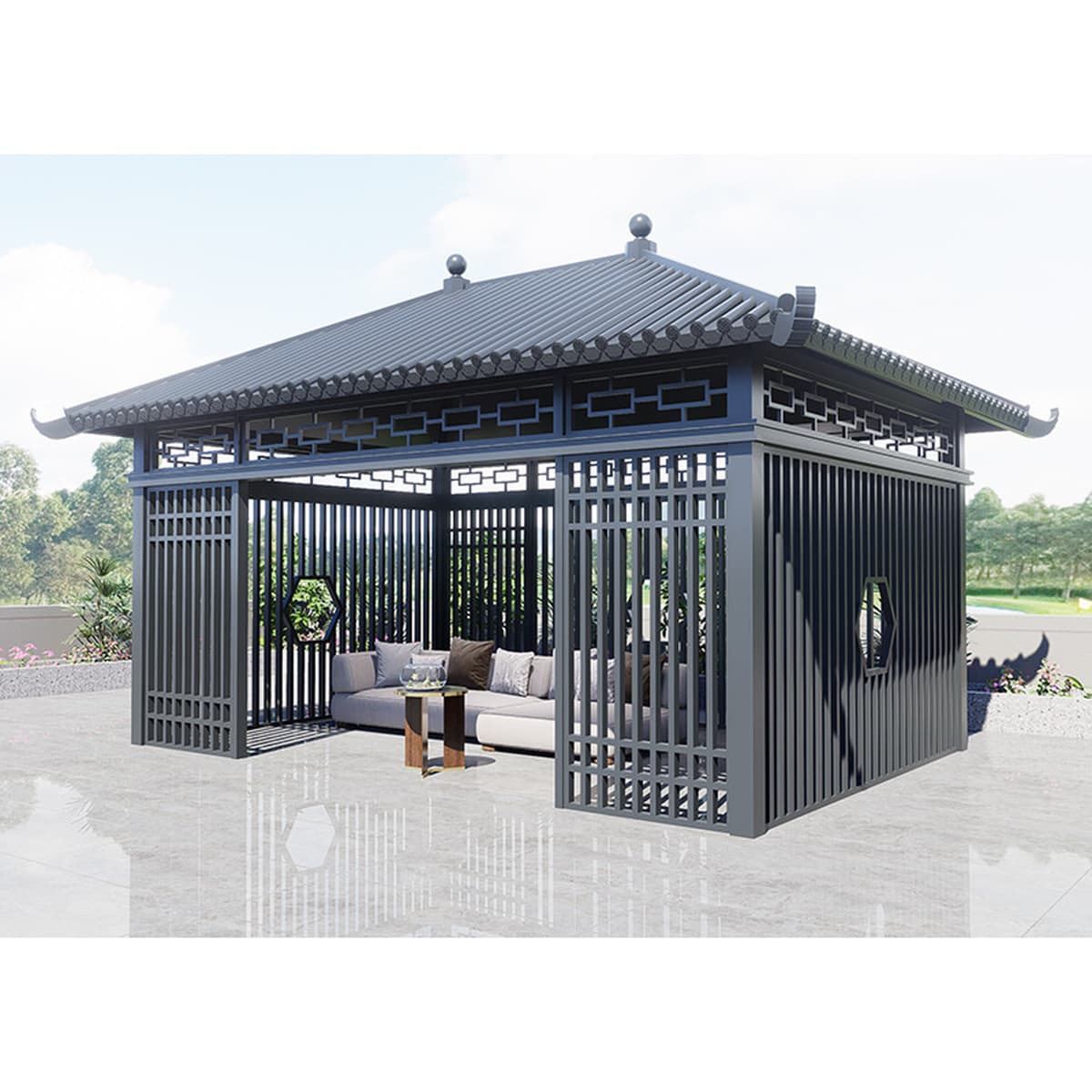 Павильон из глазурованной плитки из алюминиевого сплава, открытый чайная комната, новый павильон в китайском стиле, уличная...