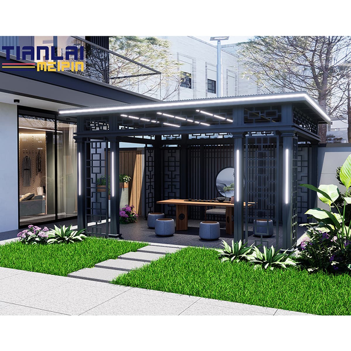 Изготовление уличных павильонов, ландшафтных беседок для сада, утолщенных пергол из алюминиевого сплава, производство чайных...