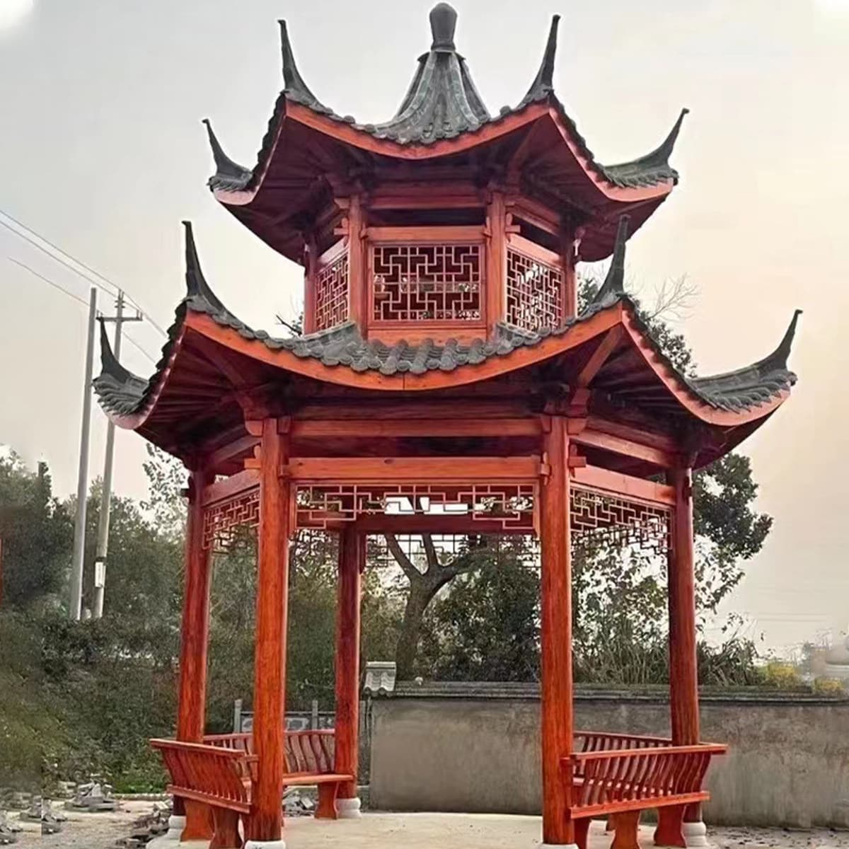 Уличный шестиугольный павильон в древнем стиле, садовый павильон в китайском стиле, вилла для загородного двора на заказ,...