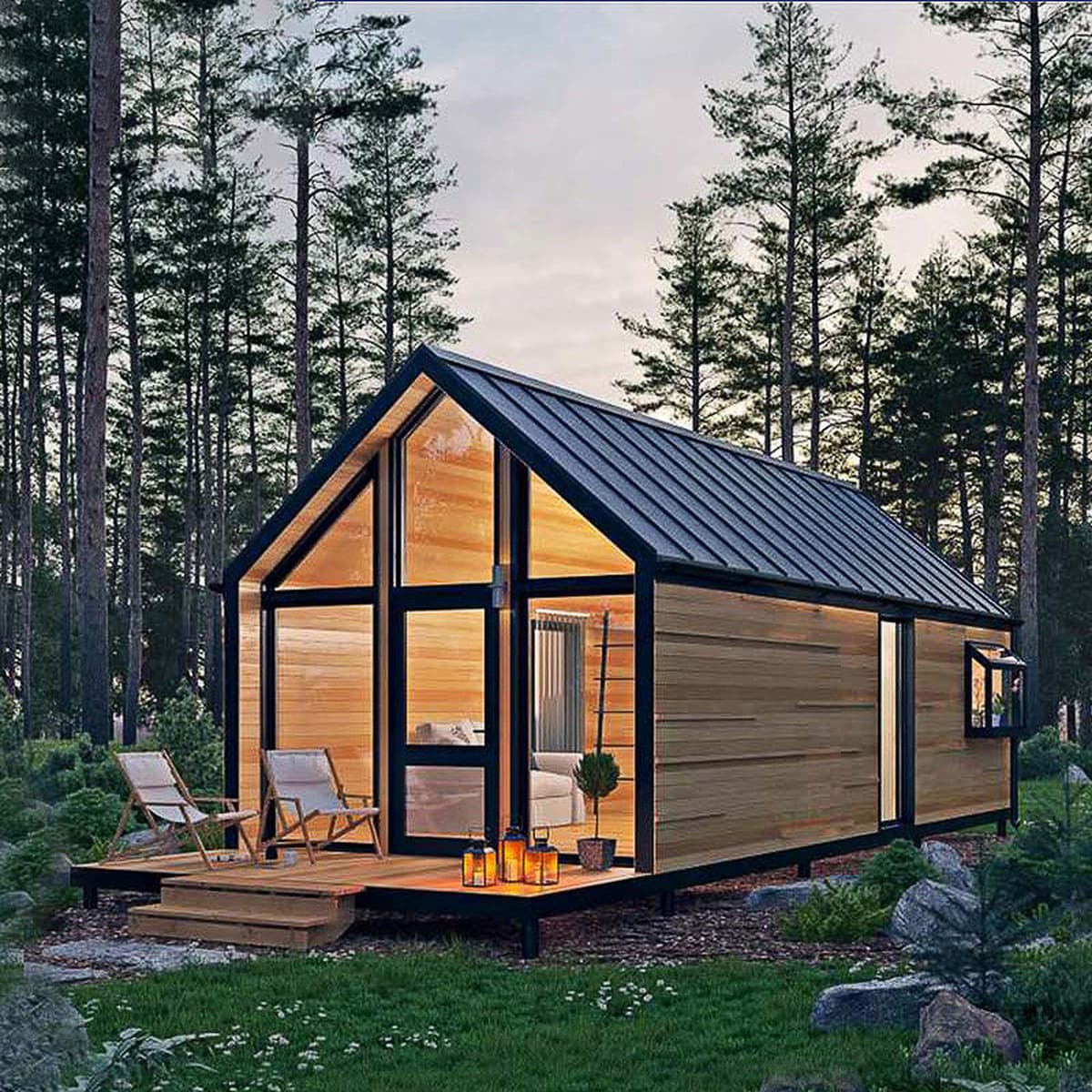 Треугольный деревянный дом Мобильная сборка B & B Деревянный дом Небольшой дом Вид на сад Деревянный дом Одна комната Одна...