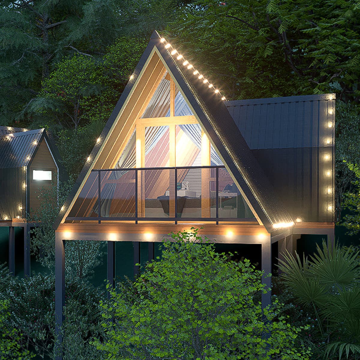 Треугольный деревянный дом Мобильная сборка B & B Деревянный дом Небольшой дом Вид на сад Деревянный дом Одна комната Одна...