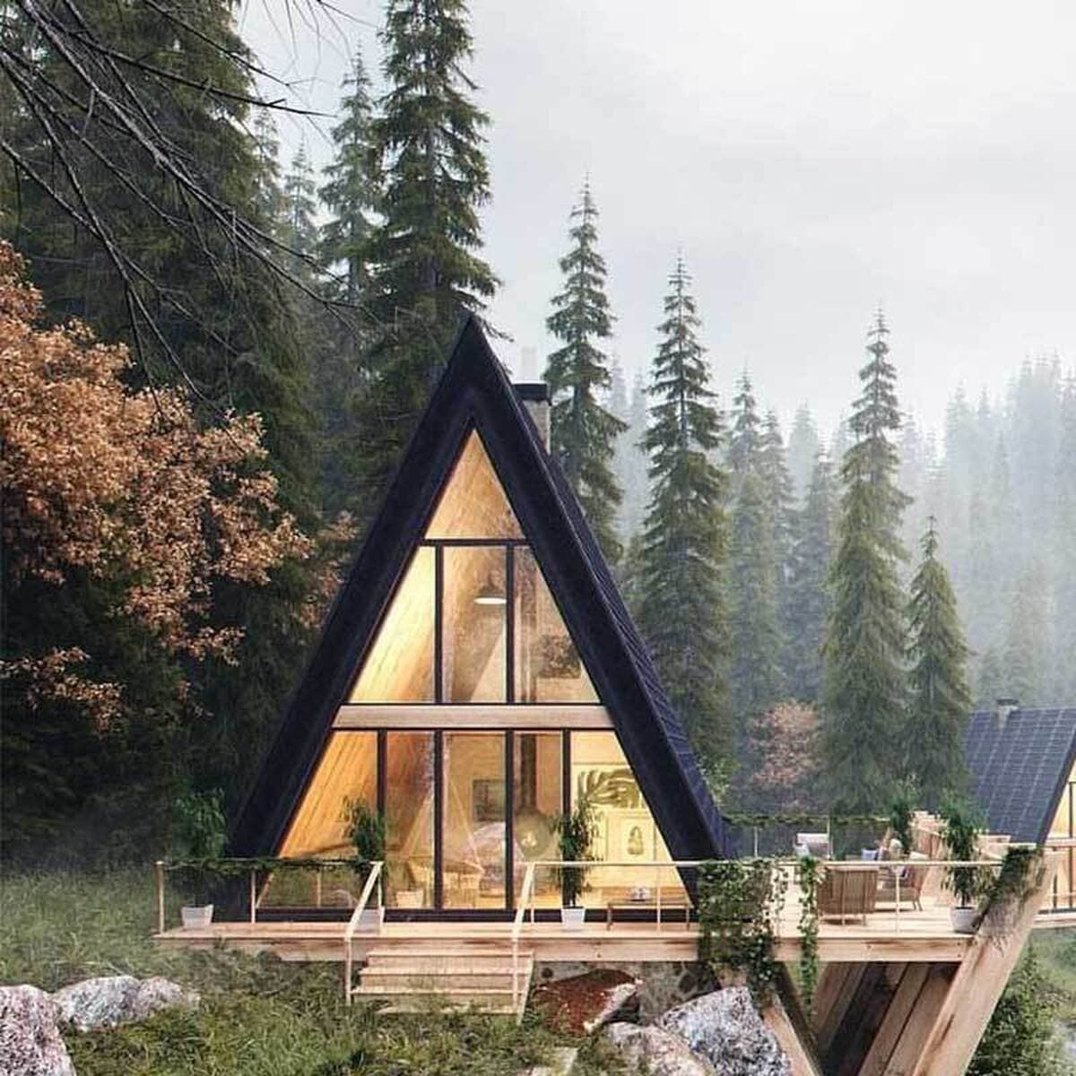 Треугольный деревянный дом Мобильная сборка B & B Деревянный дом Небольшой дом Вид на сад Деревянный дом Одна комната Одна...