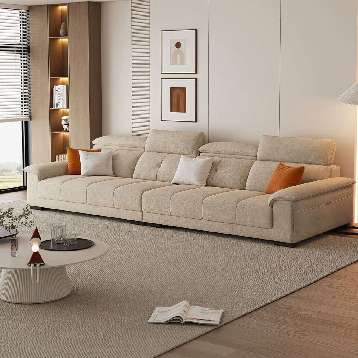 Простой диван из ткани 2025, хлопок и лён, для небольших квартир, гостиной, современный прямой двухместный диван-кровать из...