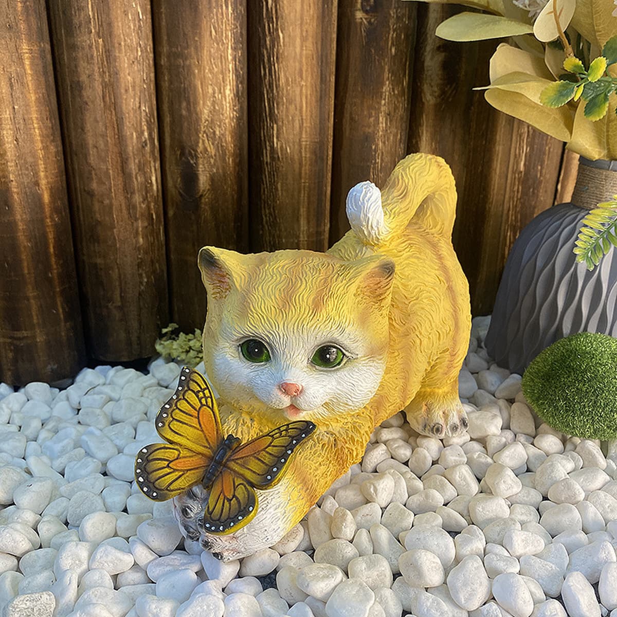Садовые солнечные светильники для декора в виде кошек, уличные изделия из смолы, креативные светящиеся фигурки животных