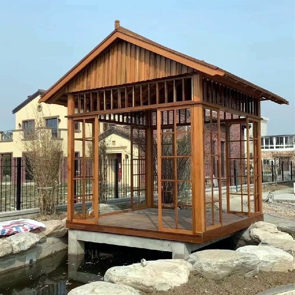 Открытый антикварный садовый дом Чайная комната антикоррозионная деревянная подвижная простая деревянная домовая беседка в...