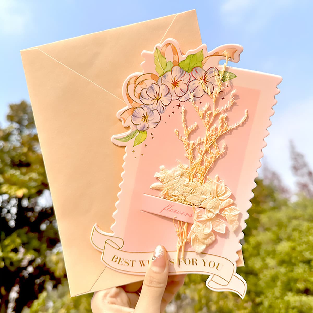 Новая поздравительная открытка изысканная карта сообщений будущего яркая сухая цветочная конверт открытка девушка сердце...