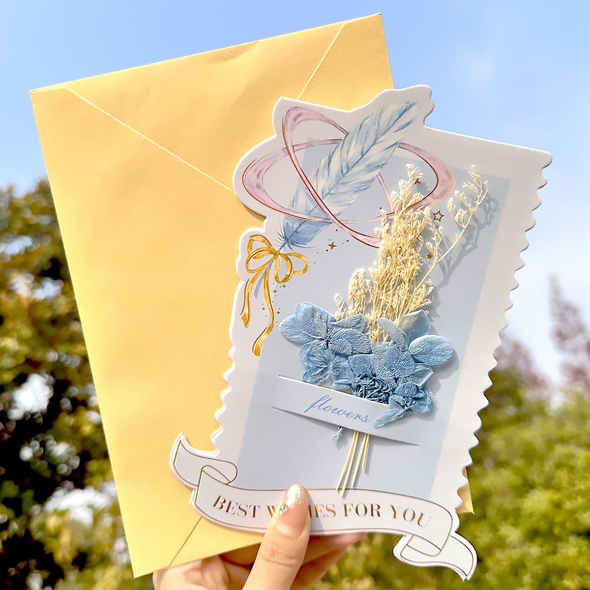 Новая поздравительная открытка изысканная карта сообщений будущего яркая сухая цветочная конверт открытка девушка сердце...