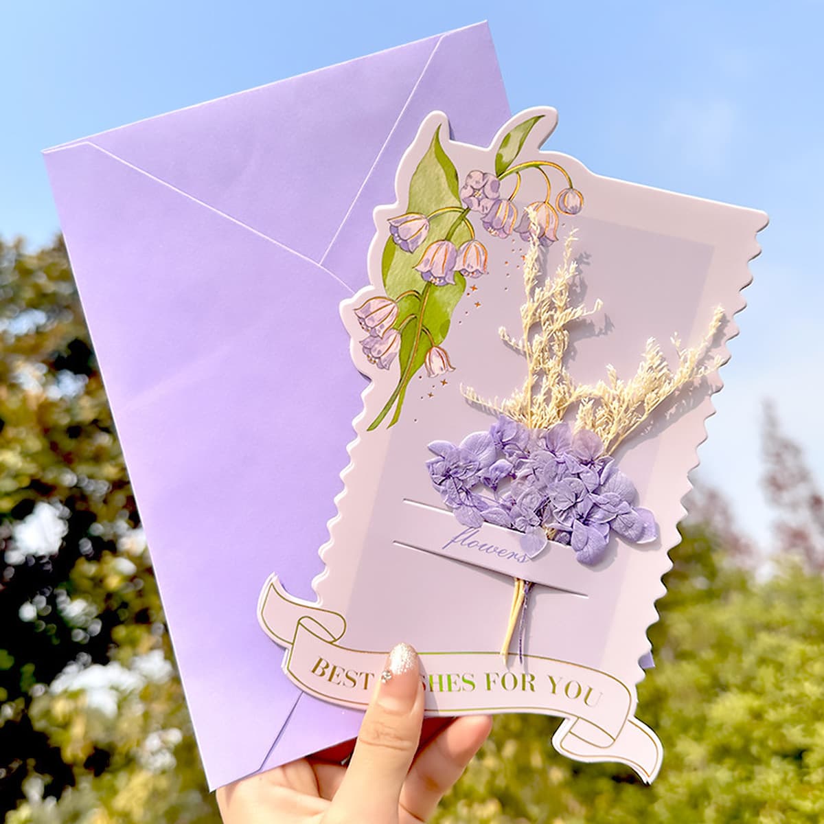 Новая поздравительная открытка изысканная карта сообщений будущего яркая сухая цветочная конверт открытка девушка сердце...