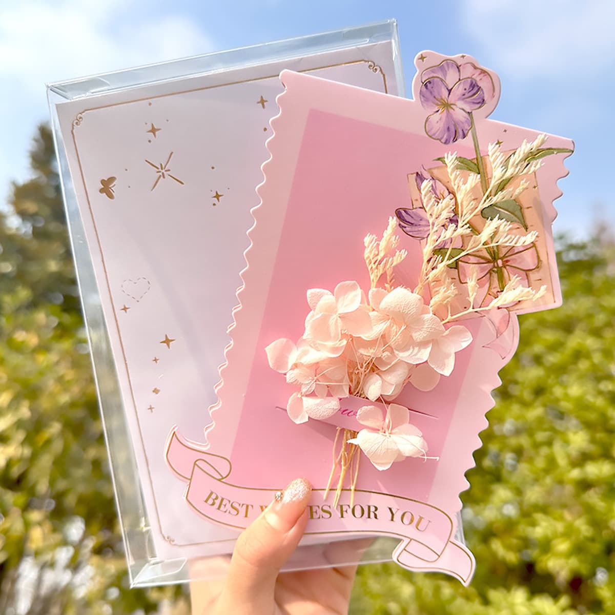 Новая поздравительная открытка изысканная карта сообщений будущего яркая сухая цветочная конверт открытка девушка сердце...