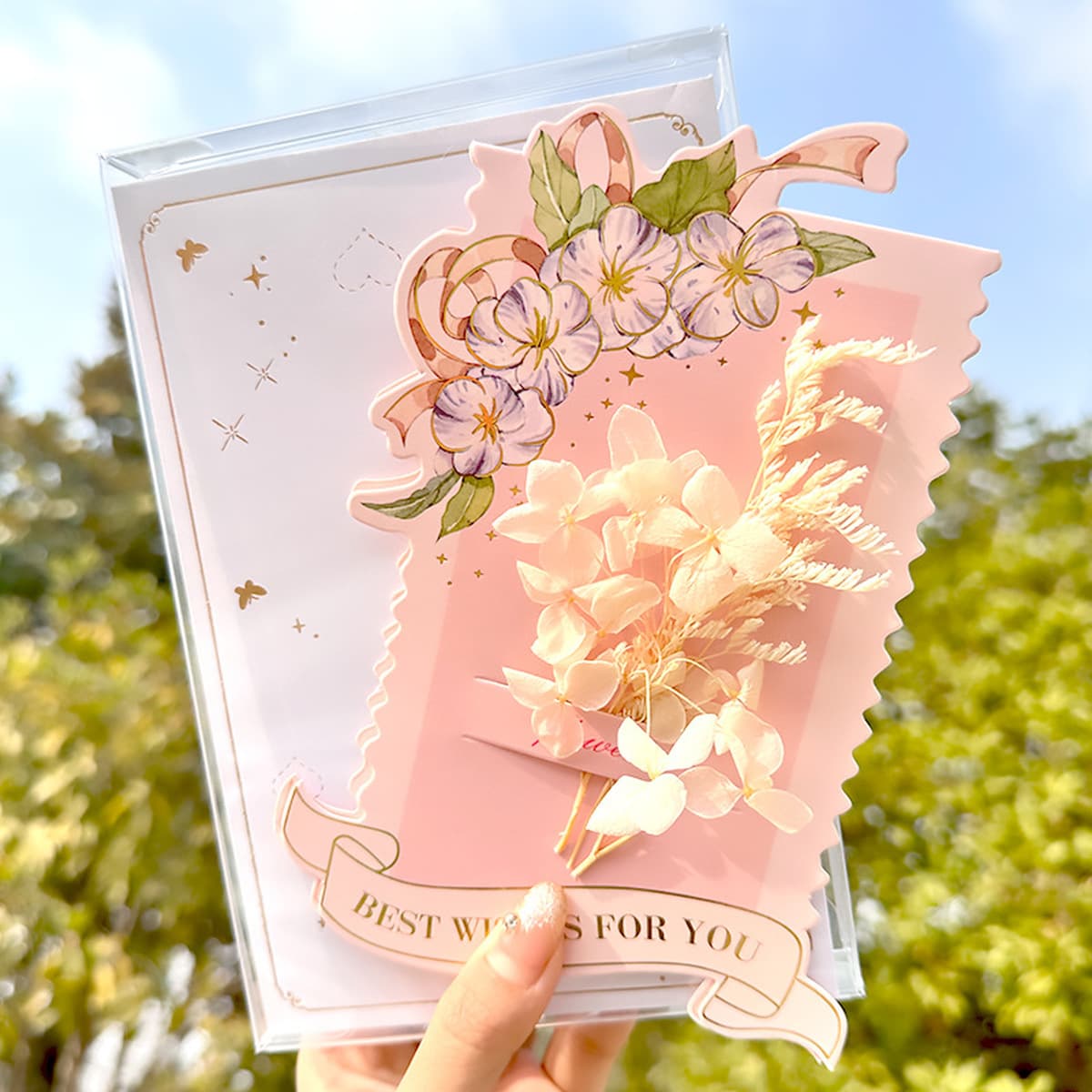 Новая поздравительная открытка изысканная карта сообщений будущего яркая сухая цветочная конверт открытка девушка сердце...