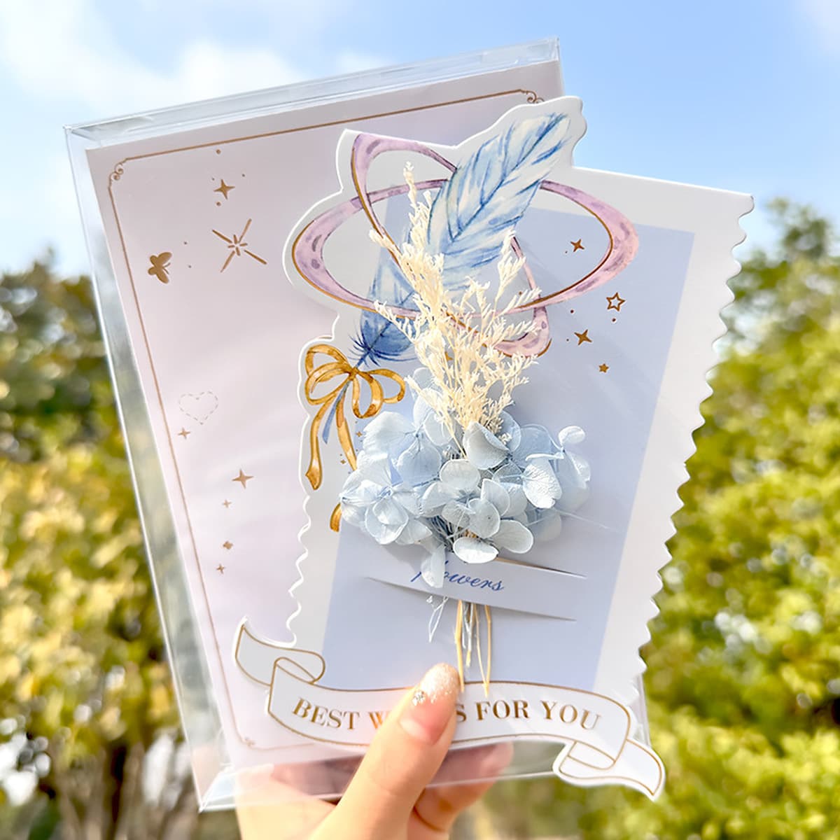 Новая поздравительная открытка изысканная карта сообщений будущего яркая сухая цветочная конверт открытка девушка сердце...