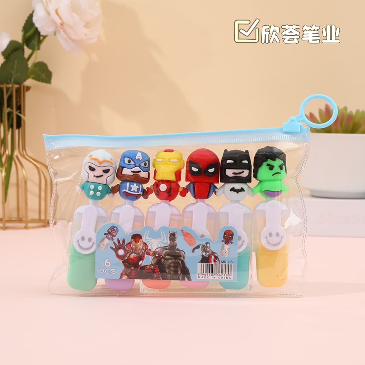Новая мини-милая ручка в стиле Marvel 6 видов цветов костюм красивый и красивый рисунок, ключевые заметки, цветная ручка для...